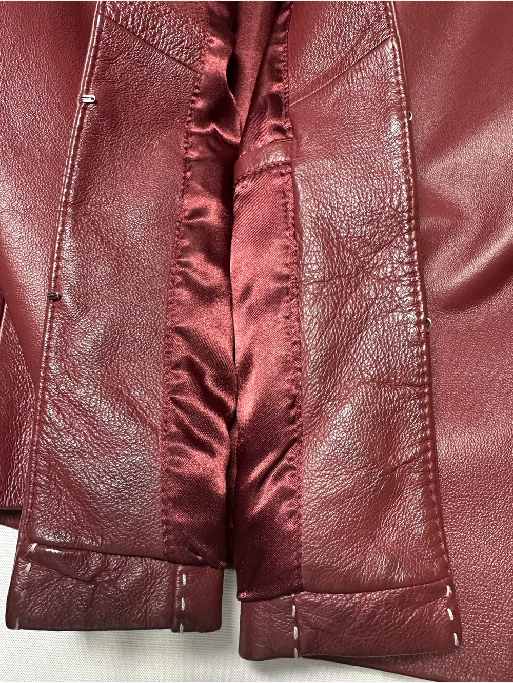 Pamela McCoy Burgundy Leather Collarless Jacket Size M - Picture 10 of 10